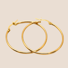 Real Gold Round Plain Loop Earring Set ( 3 cm ) 5501/2 E1769