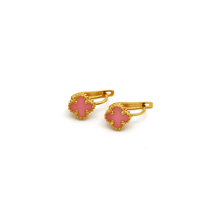 Real Gold Small Pink Clover Press Clip Earring Set - Model GZJVN E1925