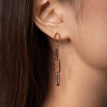 Real Gold Thick Paper Clip Link Hanging Curved Stud Earring Set 1707 E1834