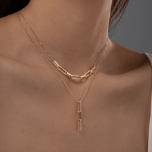 Real Gold Paper Clip Thick Plain And Stone Necklace 9407 N1373