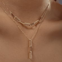 Real Gold Paper Clip Thick Plain And Stone Necklace 9407 N1373