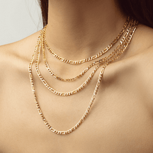 قلادة سلسلة فيجارو صلبة بلونين GZCR من الذهب الحقيقي للجنسين 7586 (60 سم) CH1246