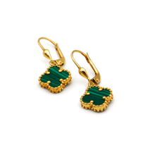 Real Gold Green Clover Hanging Earring Set - Model GZJVN E1918