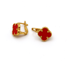 Real Gold Red Honey Clover Press Clip Earring Set - Model GZJVN E1926