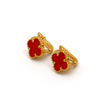 Real Gold Red Honey Clover Press Clip Earring Set - Model GZJVN E1926