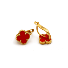 Real Gold Red Honey Clover Press Clip Earring Set - Model GZJVN E1926