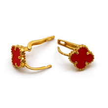 Real Gold Red Honey Clover Press Clip Earring Set - Model GZJVN E1926