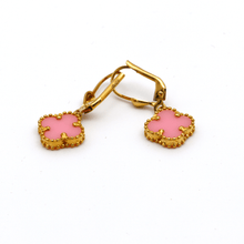 Real Gold Pink Clover Hanging Clip Earring Set - Model GZJVN E1923