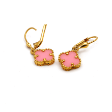 Real Gold Pink Clover Hanging Clip Earring Set - Model GZJVN E1923