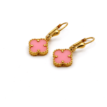 Real Gold Pink Clover Hanging Clip Earring Set - Model GZJVN E1923