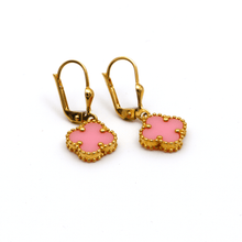 Real Gold Pink Clover Hanging Clip Earring Set - Model GZJVN E1923