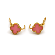 Real Gold Pink Clover Press Clip Earring Set - Model GZJVN E1924