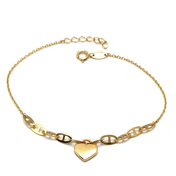 Real Gold Heart With Link Chain Adjustable Size Bracelet 0533 (19 C.M) BR1798
