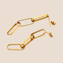 Real Gold Paper Clip Link Hanging Stud Earring Set 1640 E1796