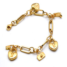 Real Gold 3D Dangler Heart Lock Charms Bracelet (17 C.M) 1309 BR1898