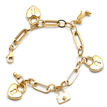 Real Gold 3D Dangler Heart Lock Charms Bracelet (19 C.M) 1309 BR1897