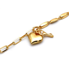 Real Gold 3D Dangler Heart Key Charms Paper Clip Link Adjustable Size Bracelet (16+3 = 19 C.M) 3968 BR1899