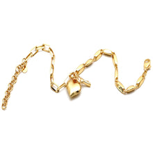Real Gold 3D Dangler Heart Key Charms Paper Clip Link Adjustable Size Bracelet (16+3 = 19 C.M) 3968 BR1899