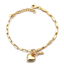 Real Gold 3D Dangler Heart Key Charms Paper Clip Link Adjustable Size Bracelet (16+3 = 19 C.M) 3968 BR1899