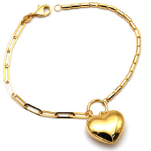 Real Gold 3D Dangler Plain Heart Paper Clip Link Bracelet (19 C.M) 4620 BR1900