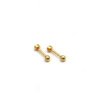 Real Gold 3 MM Stud Plain Ball Screw Lock Earrings Set 0003 MM / VK3 E1975