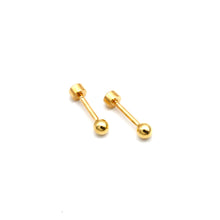 Real Gold 3 MM Stud Plain Ball Screw Lock Earrings Set 0003 MM / VK3 E1975