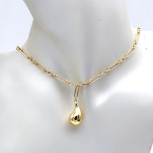 Real Gold Link Paper Clip Teardrop Adjustable Size Necklace 40 + 5 = 45 C.M 3633 N1561