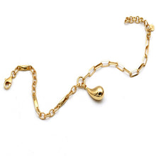 Real Gold Paper Clip Round Texture Link Plate Dangler Tear Drop Adjustable Size Bracelet 19 C.M 4078 BR1920