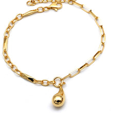 Real Gold Paper Clip Round Texture Link Plate Dangler Tear Drop Adjustable Size Bracelet 19 C.M 4078 BR1920