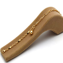 Real Gold Paper Clip Round Texture Link Plate Dangler Tear Drop Adjustable Size Bracelet 19 C.M 4078 BR1920