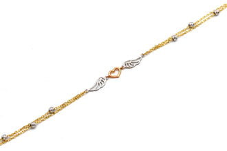 Real Gold 3 Color Angel Heart Wings Texture Balls Adjustable Size Bracelet (16+3= 19 CM) 1598 TC BR1923