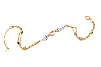 Real Gold 3 Color Angel Heart Wings Texture Balls Adjustable Size Bracelet (16+3= 19 CM) 1598 TC BR1923