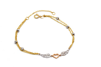 Real Gold 3 Color Angel Heart Wings Texture Balls Adjustable Size Bracelet (16+3= 19 CM) 1598 TC BR1923