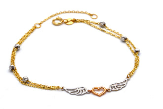 Real Gold 3 Color Angel Heart Wings Texture Balls Adjustable Size Bracelet (16+3= 19 CM) 1598 TC BR1923