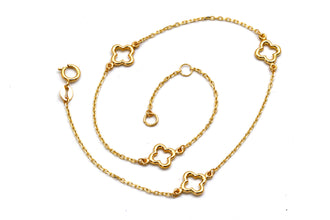 Real Gold Four Imperial Clover Adjustable Size Anklet (23+2=25 cm) 1463 A1358