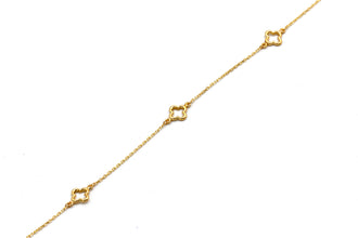 Real Gold Four Imperial Clover Adjustable Size Anklet (23+2=25 cm) 1463 A1358