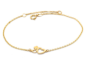 Real Gold Twin Heart Charm Adjustable Size Bracelet (16+3 = 19 CM) 1474 BR1928
