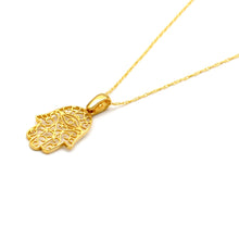 Real Gold Filigree Hamsa Hand Evil Eye Necklace 0314 CWP 2038