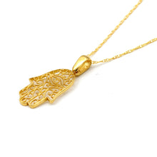 Real Gold Filigree Hamsa Hand Evil Eye Necklace 0314 CWP 2038