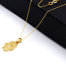 Real Gold Filigree Hamsa Hand Evil Eye Necklace 0314 CWP 2038