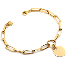 Real Gold Thick Paper Clip Dangler Heart Luxury Adjustable Size Bracelet 1405 BR1573
