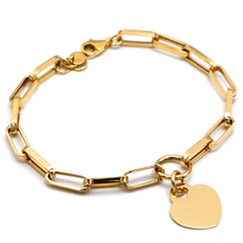 Real Gold Thick Paper Clip Dangler Heart Luxury Adjustable Size Bracelet 1405 BR1573