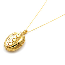 Real Gold Oval Lattice Filigree Locket Necklace 0338 CWP 2044