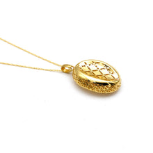 Real Gold Oval Lattice Filigree Locket Necklace 0338 CWP 2044