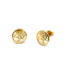 Real Gold Floral Tree of Life Stud Earrings Set 0089 E1979