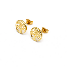 Real Gold Floral Tree of Life Stud Earrings Set 0089 E1979