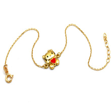 Real Gold Kitty Cat Red Heart Bracelet (19 CM) 0358 BR1931