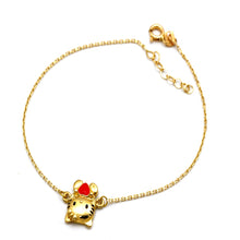 Real Gold Kitty Cat Red Heart Bracelet (19 CM) 0358 BR1931