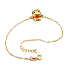 Real Gold Kitty Cat Red Heart Bracelet (19 CM) 0358 BR1931