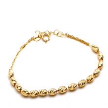 Real Gold Diamond Cut Oval Textured Beads Bracelet 3064 (17+2 =19cm) BR1933